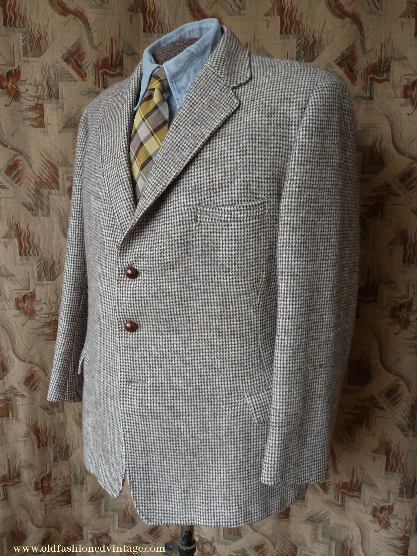 Vintage Mens 1950s Gaunson Harris Tweed Sports Jacket Grey Brown 44"