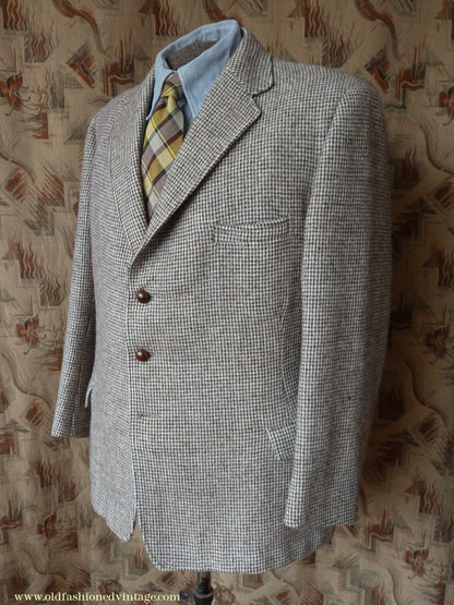Vintage Mens 1950s Gaunson Harris Tweed Sports Jacket Grey Brown 44"