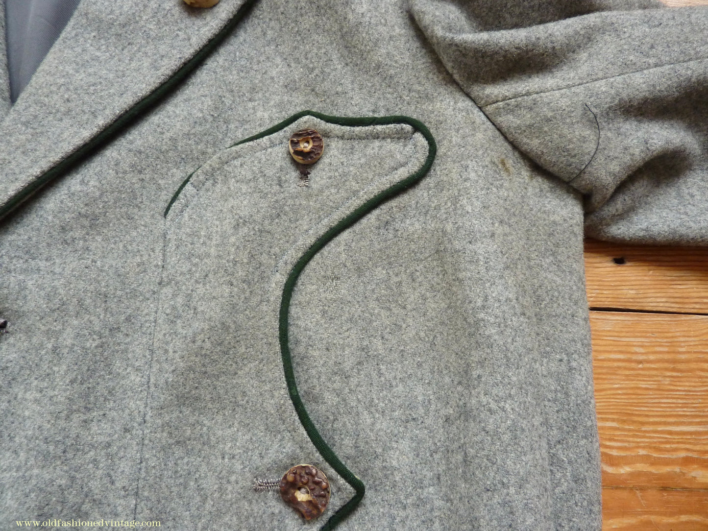 Vintage Mens 1940s 1950s Trachten Hunting Jacket Maremma Coat Grey Wool Horn Buttons Traditional Tyrol German Folk 44"
