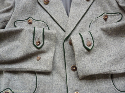 Vintage Mens 1940s 1950s Trachten Hunting Jacket Maremma Coat Grey Wool Horn Buttons Traditional Tyrol German Folk 44"