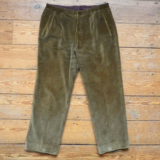 Vintage Mens 1950s Italian Jumbo Corduroy Trousers Workwear Farmer Cords Olive Brown 36"