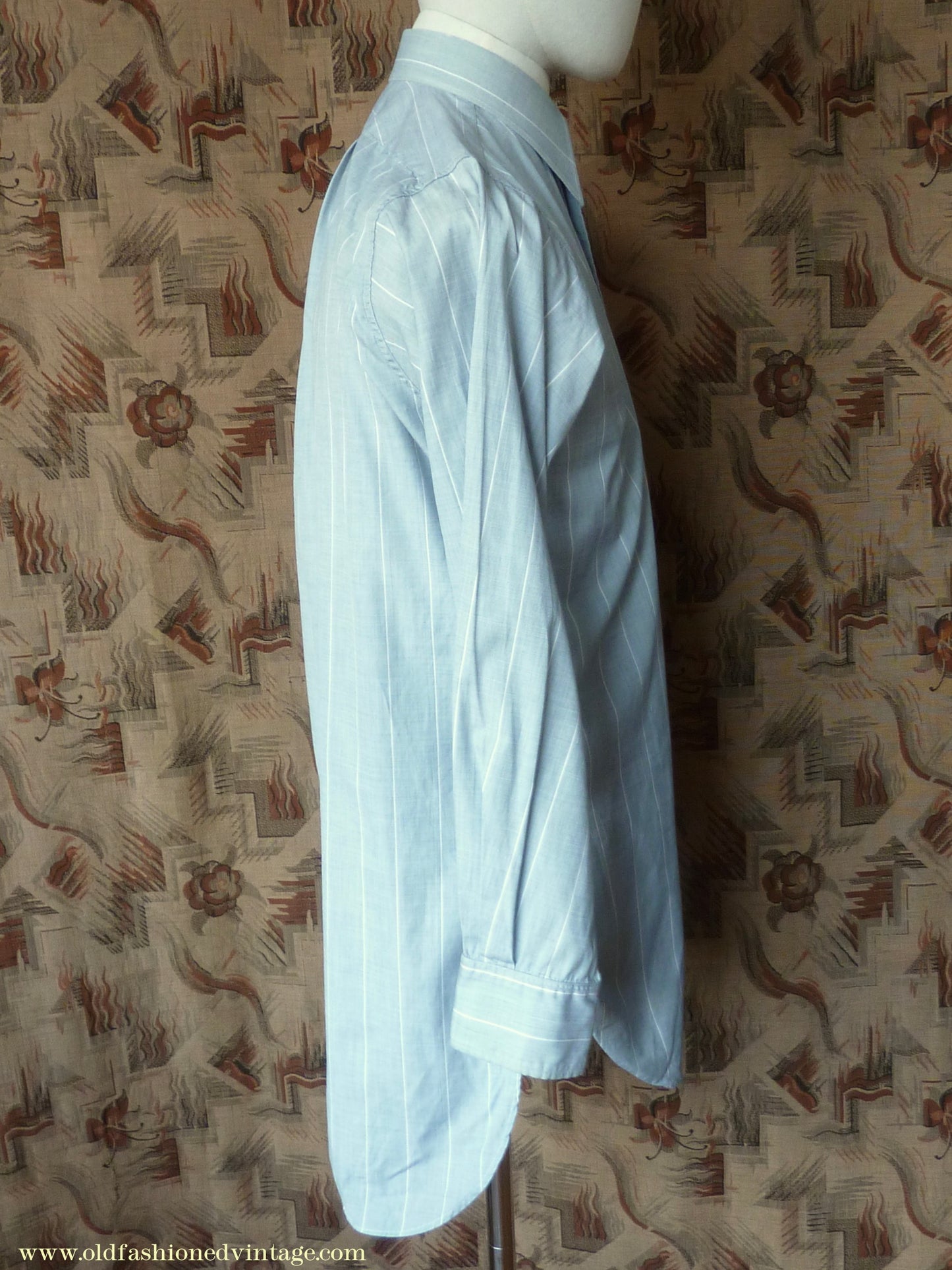 Vintage Mens 1930s 1940s "Consulate" Cotton Shirt Greenish Grey Striped Spearpoint Collar British XS