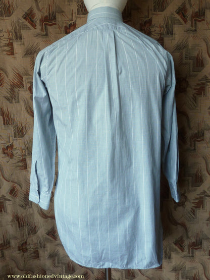 Vintage Mens 1930s 1940s "Consulate" Cotton Shirt Greenish Grey Striped Spearpoint Collar British XS