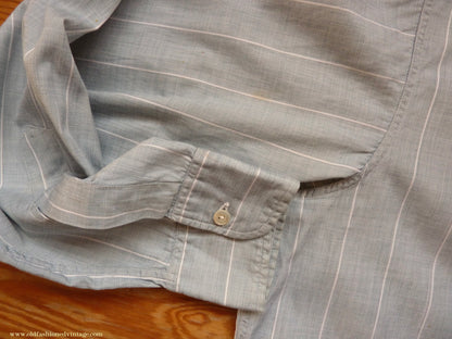 Vintage Mens 1930s 1940s "Consulate" Cotton Shirt Greenish Grey Striped Spearpoint Collar British XS