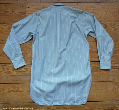 Vintage Mens 1930s 1940s "Consulate" Cotton Shirt Greenish Grey Striped Spearpoint Collar British XS