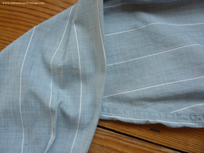 Vintage Mens 1930s 1940s "Consulate" Cotton Shirt Greenish Grey Striped Spearpoint Collar British XS