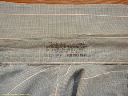 Vintage Mens 1930s 1940s "Consulate" Cotton Shirt Greenish Grey Striped Spearpoint Collar British XS
