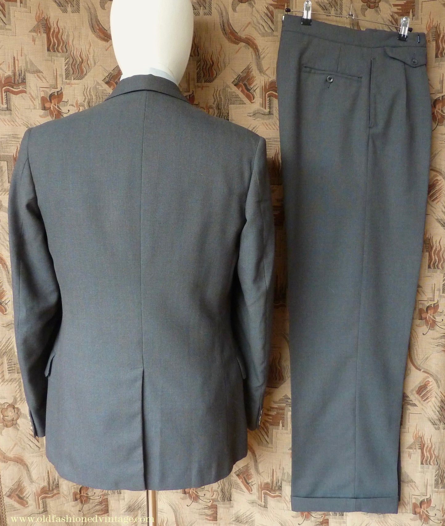 Vintage Mens 1950s 3 Piece Suit Dark Teal & Brown Speckled Lightweight Wool 38" Long