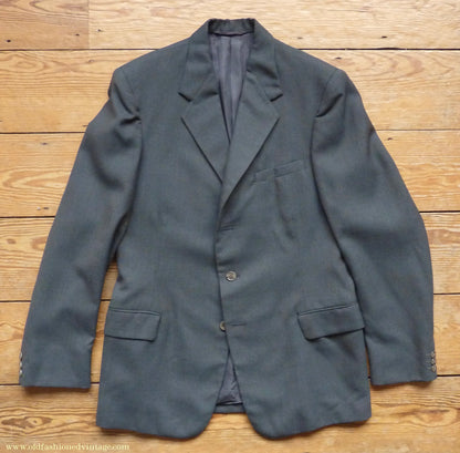 Vintage Mens 1950s 3 Piece Suit Dark Teal & Brown Speckled Lightweight Wool 38" Long