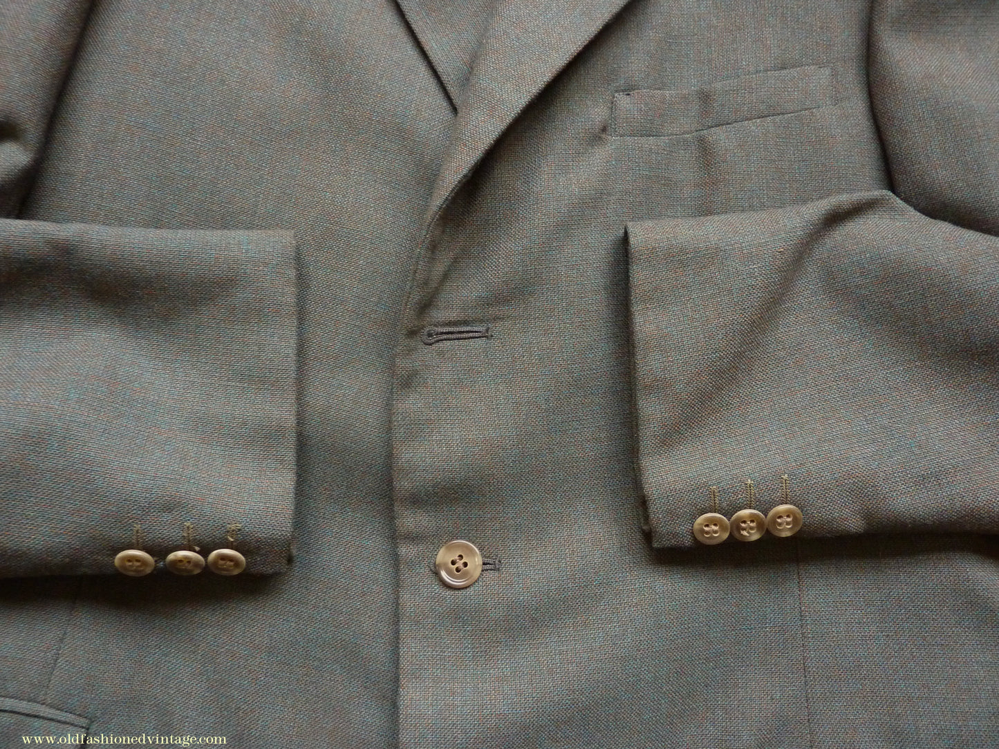 Vintage Mens 1950s 3 Piece Suit Dark Teal & Brown Speckled Lightweight Wool 38" Long