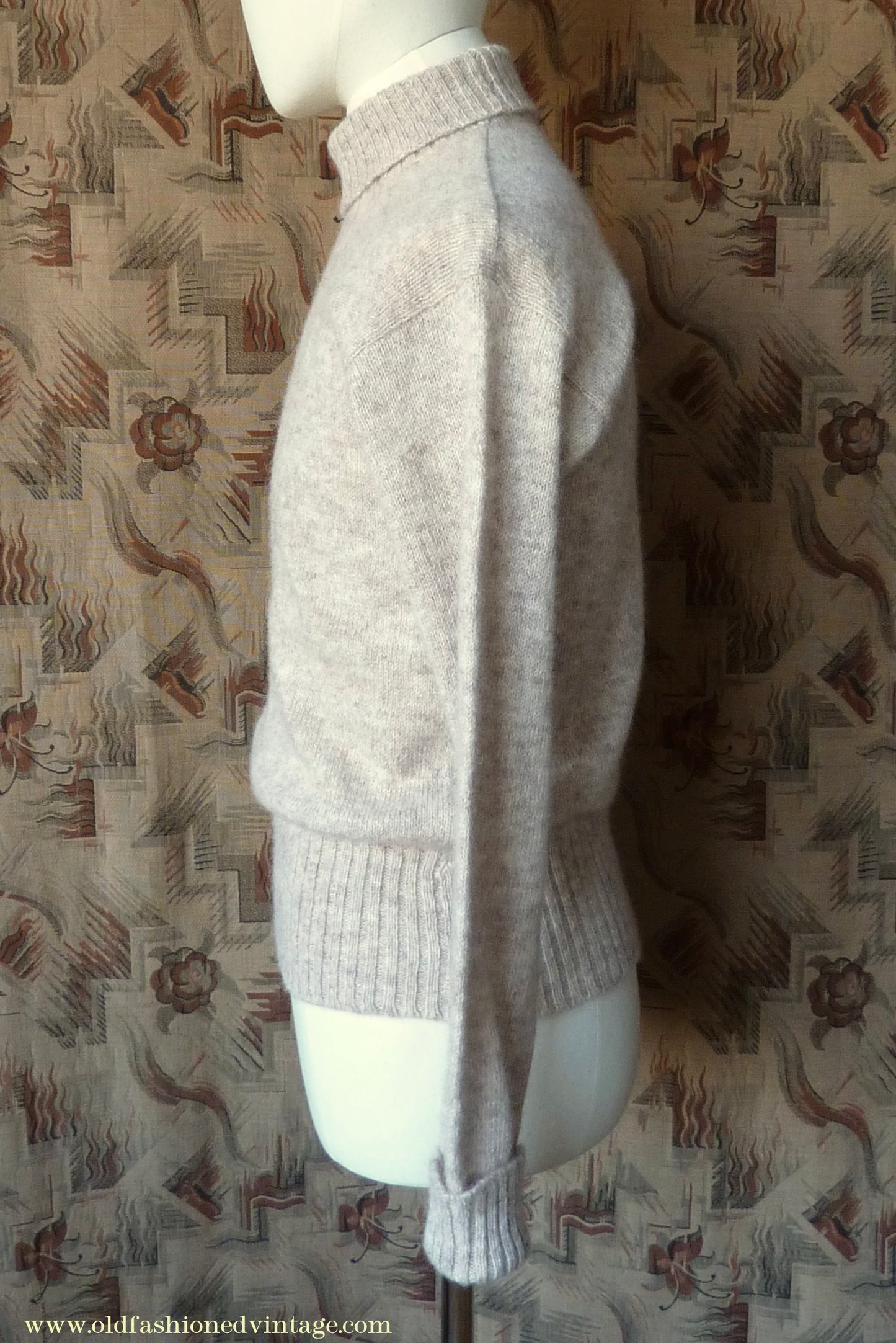 Old Fashioned Garments Vintage Reproduction 1940s Mens Roll Neck Jumper Natural Melange Polo Turtle Sweater S