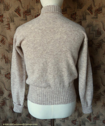 Old Fashioned Garments Vintage Reproduction 1940s Mens Roll Neck Jumper Natural Melange Polo Turtle Sweater S