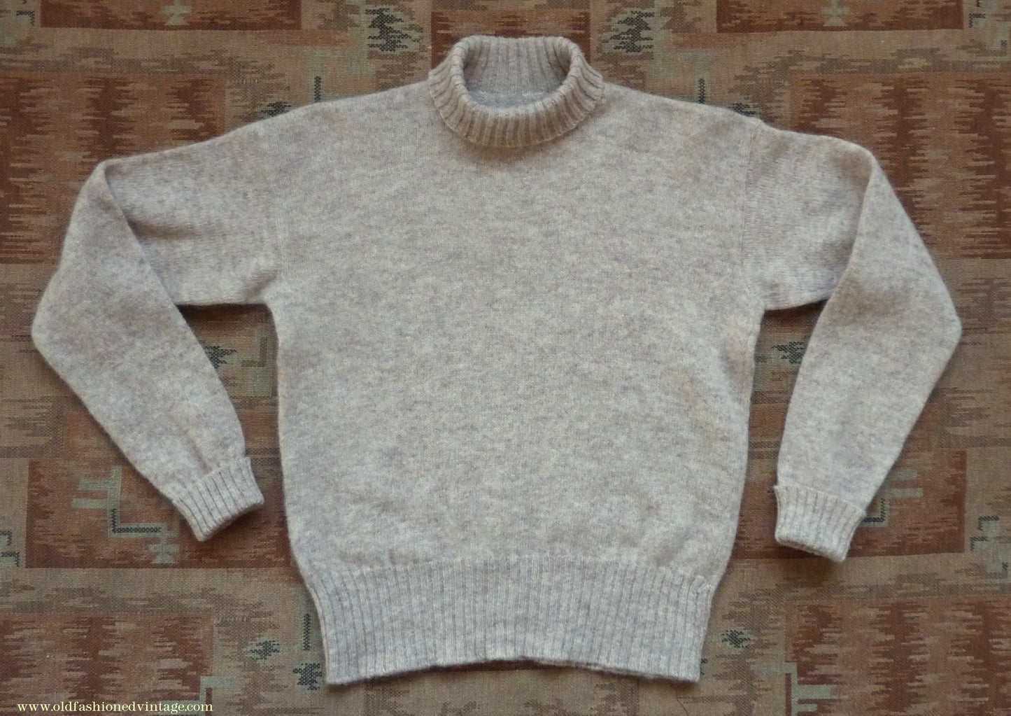 Old Fashioned Garments Vintage Reproduction 1940s Mens Roll Neck Jumper Natural Melange Polo Turtle Sweater S