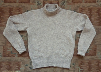 Old Fashioned Garments Vintage Reproduction 1940s Mens Roll Neck Jumper Natural Melange Polo Turtle Sweater S