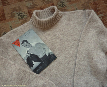 Old Fashioned Garments Vintage Reproduction 1940s Mens Roll Neck Jumper Natural Melange Polo Turtle Sweater S