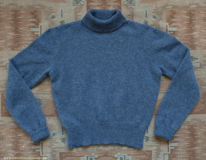 Old Fashioned Garments Vintage Reproduction 1940s Mens Polo Neck Jumper Deep Royal Blue Melange Roll Turtle Sweater M