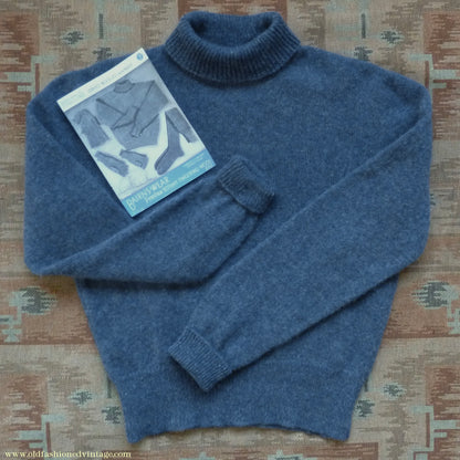 Old Fashioned Garments Vintage Reproduction 1940s Mens Polo Neck Jumper Deep Royal Blue Melange Roll Turtle Sweater M