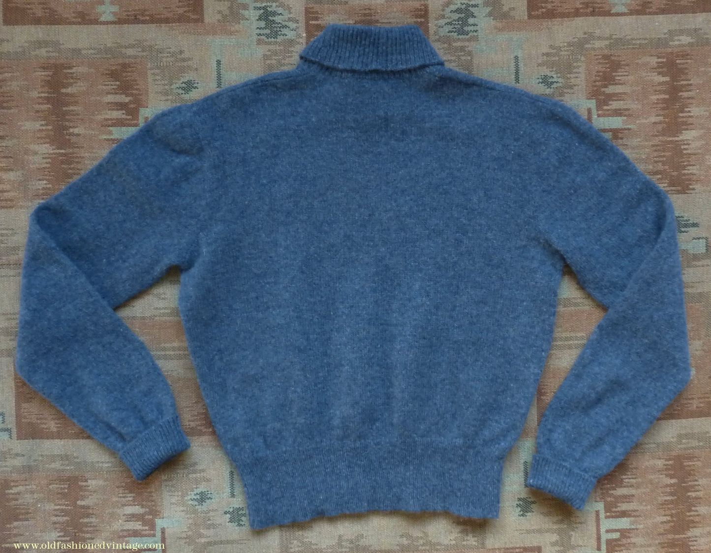 Old Fashioned Garments Vintage Reproduction 1940s Mens Polo Neck Jumper Deep Royal Blue Melange Roll Turtle Sweater M