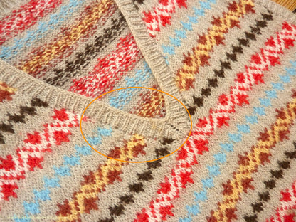 Vintage Mens 1950s Hand Knitted Fair Isle Slipover Sweater Vest Beige Brown Red Fairisle Tank Top XS