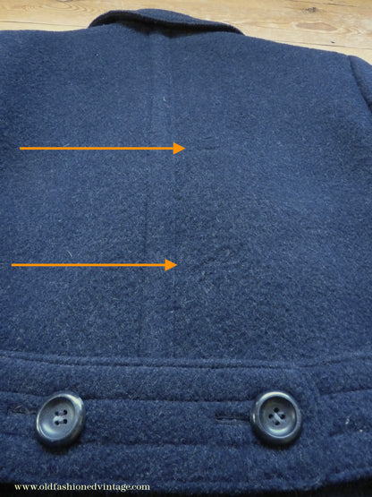Vintage Mens 1930s 1940s Loden Frey Double Breasted Overcoat Coat Dark Blue Wool Back Belt 40"