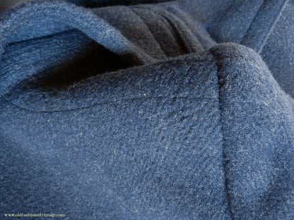 Vintage Mens 1930s 1940s Loden Frey Double Breasted Overcoat Coat Dark Blue Wool Back Belt 40"