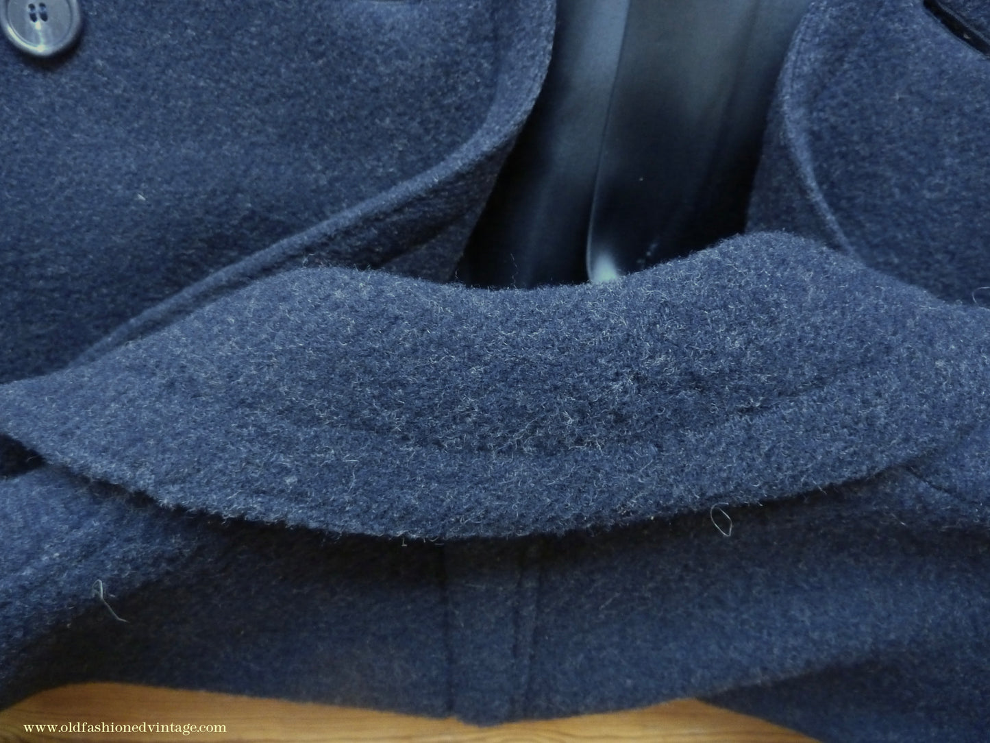 Vintage Mens 1930s 1940s Loden Frey Double Breasted Overcoat Coat Dark Blue Wool Back Belt 40"