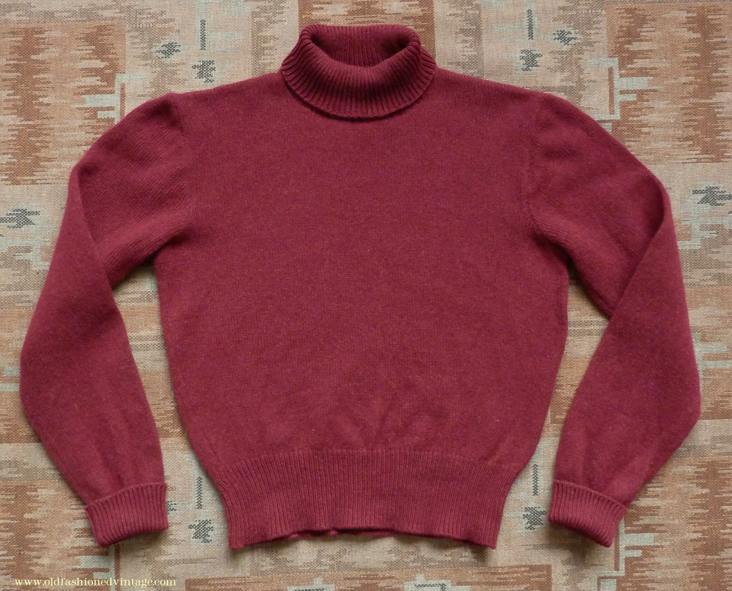 Old Fashioned Garments Vintage Reproduction 1940s Mens Polo Neck Jumper Oxblood Red Roll Turtle Sweater S