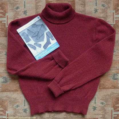Old Fashioned Garments Vintage Reproduction 1940s Mens Polo Neck Jumper Oxblood Red Roll Turtle Sweater S