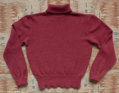 Old Fashioned Garments Vintage Reproduction 1940s Mens Polo Neck Jumper Oxblood Red Roll Turtle Sweater S