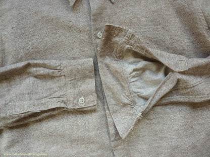 Vintage Mens 1930s 1940s French Pullover Work Shirt Oatmeal Marl Cotton Salt & Pepper Overhead Half Buttoned Spearpoint Collar S