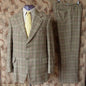 Vintage Mens 1970s Irish Bespoke Tweed Suit Green Brown Plaid Check 44"