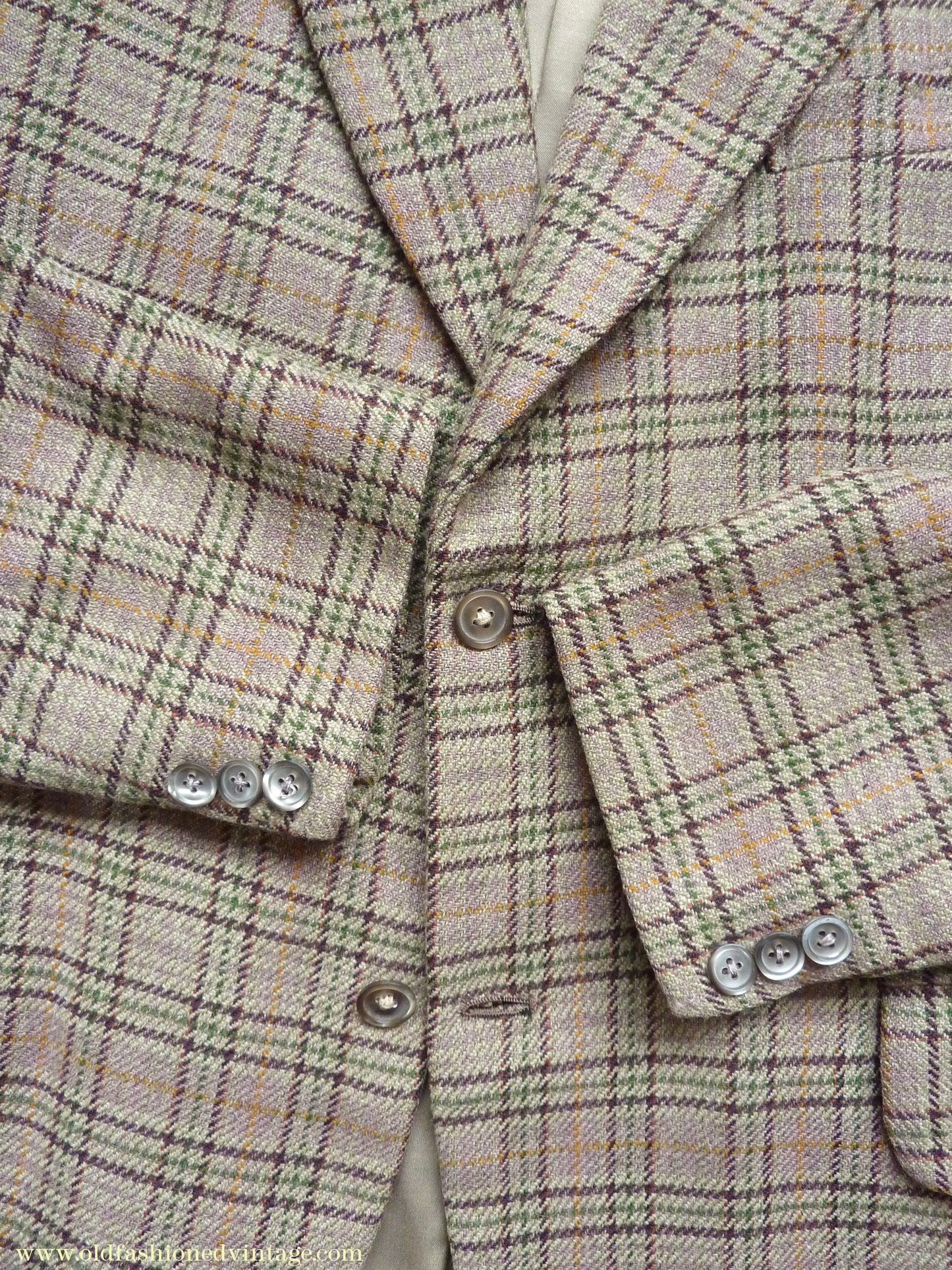 Vintage Mens 1970s Irish Bespoke Tweed Suit Green Brown Plaid Check 44"