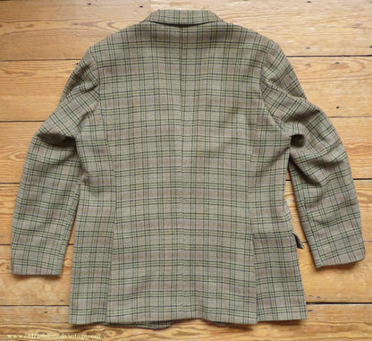 Vintage Mens 1970s Irish Bespoke Tweed Suit Green Brown Plaid Check 44"