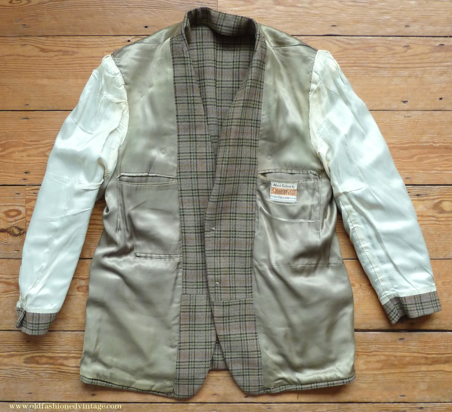 Vintage Mens 1970s Irish Bespoke Tweed Suit Green Brown Plaid Check 44"