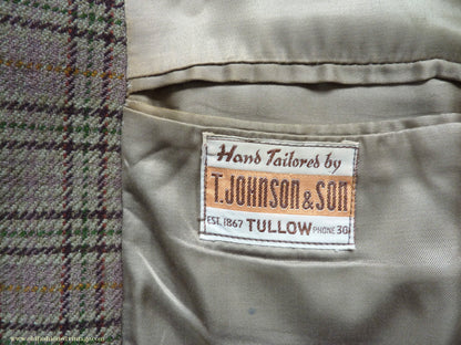 Vintage Mens 1970s Irish Bespoke Tweed Suit Green Brown Plaid Check 44"