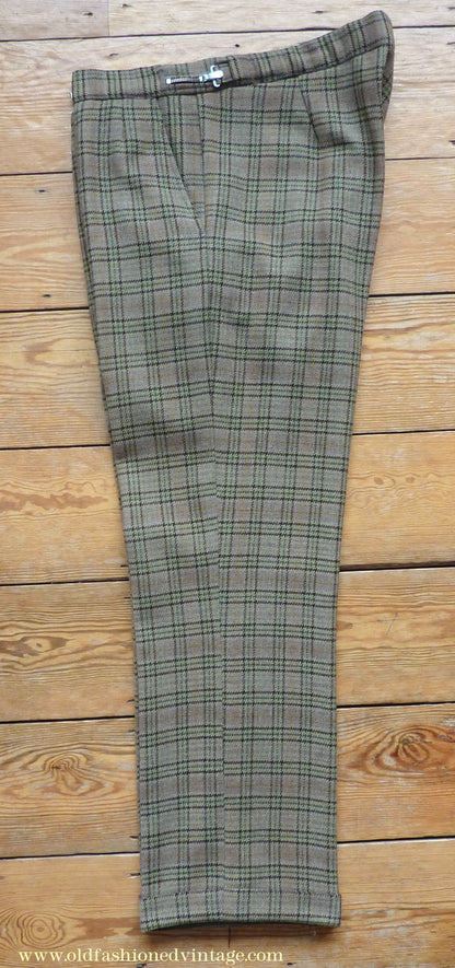 Vintage Mens 1970s Irish Bespoke Tweed Suit Green Brown Plaid Check 44"