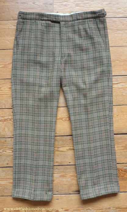 Vintage Mens 1970s Irish Bespoke Tweed Suit Green Brown Plaid Check 44"