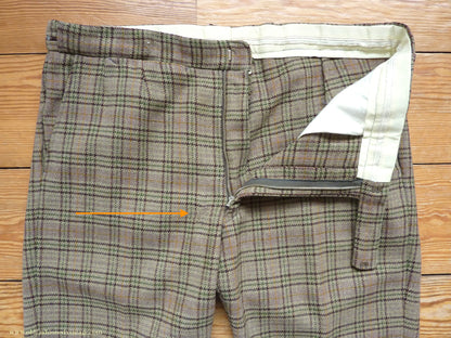 Vintage Mens 1970s Irish Bespoke Tweed Suit Green Brown Plaid Check 44"