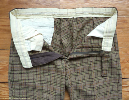 Vintage Mens 1970s Irish Bespoke Tweed Suit Green Brown Plaid Check 44"
