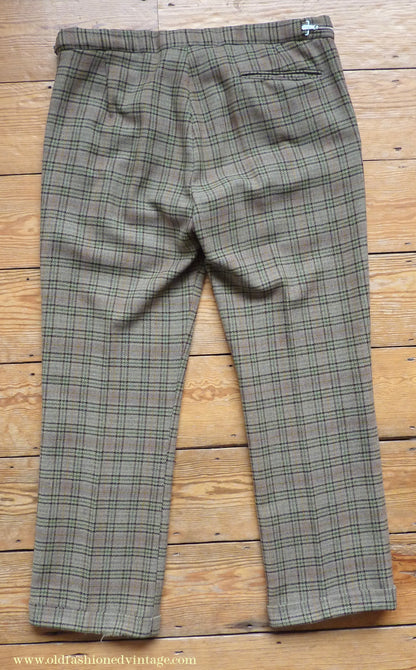 Vintage Mens 1970s Irish Bespoke Tweed Suit Green Brown Plaid Check 44"