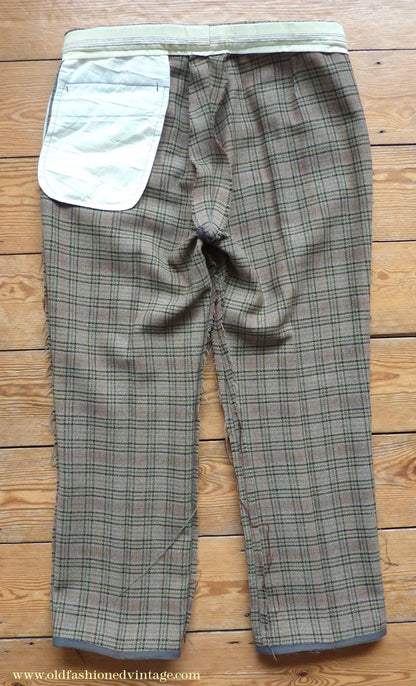 Vintage Mens 1970s Irish Bespoke Tweed Suit Green Brown Plaid Check 44"