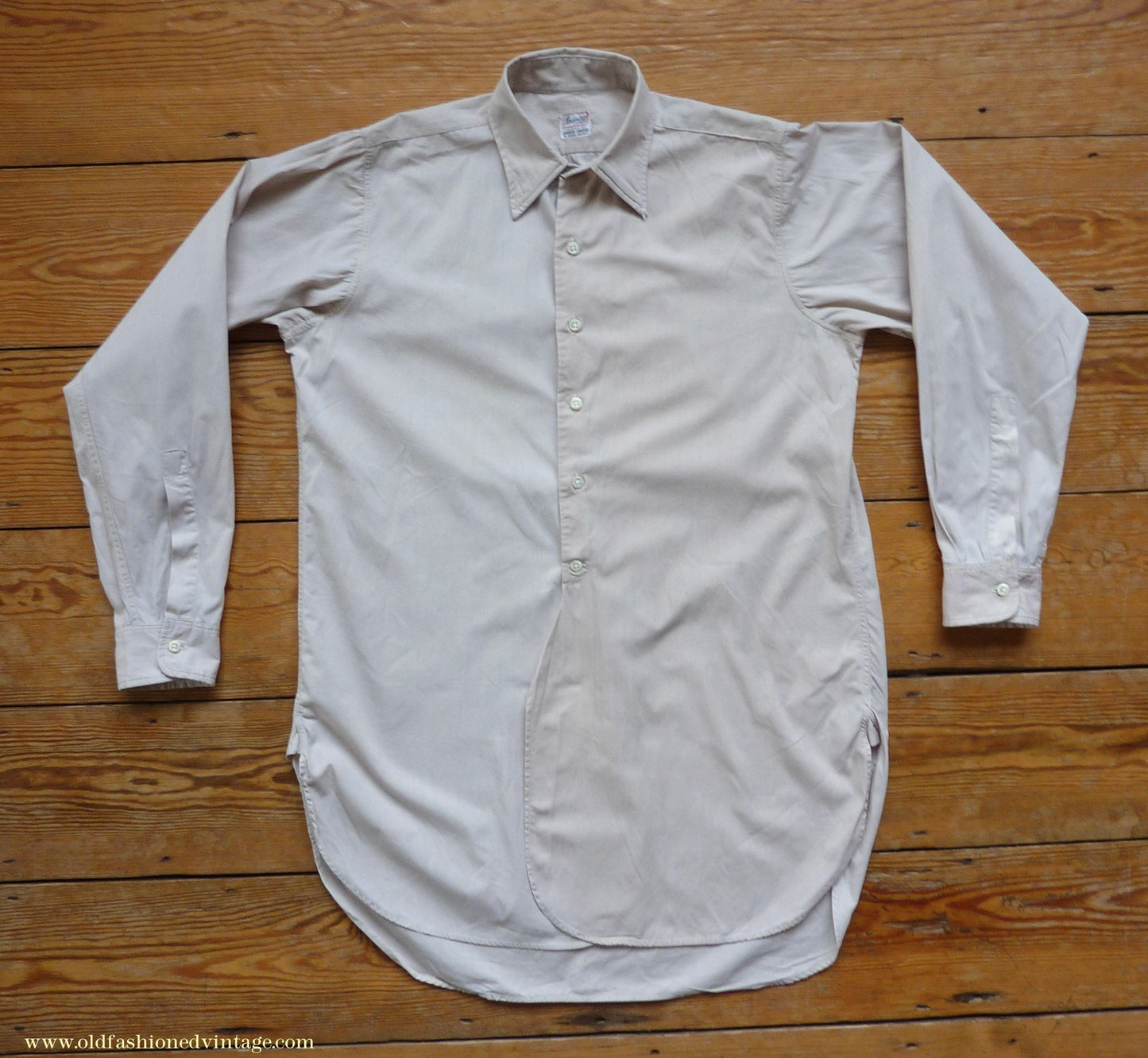 Vintage Mens 1940s 1950s "Braintry" Cotton Shirt Pale Ivory Spearpoint Collar British 15"