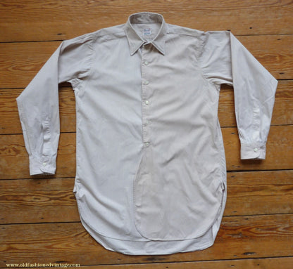 Vintage Mens 1940s 1950s "Braintry" Cotton Shirt Pale Ivory Spearpoint Collar British 15"