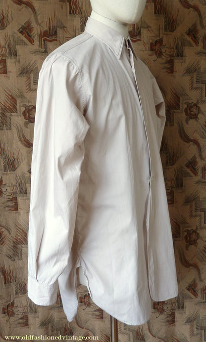 Vintage Mens 1940s 1950s "Braintry" Cotton Shirt Pale Ivory Spearpoint Collar British 15"