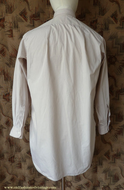 Vintage Mens 1940s 1950s "Braintry" Cotton Shirt Pale Ivory Spearpoint Collar British 15"