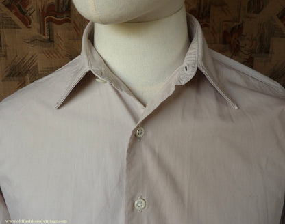 Vintage Mens 1940s 1950s "Braintry" Cotton Shirt Pale Ivory Spearpoint Collar British 15"