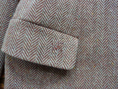 Vintage Mens 1940s Tweed Suit 2 Piece Single Breasted Brown Green Flecked Herringbone Wool 42" Extra Long