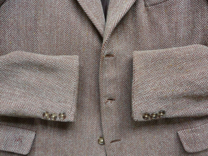 Vintage Mens 1940s Tweed Suit 2 Piece Single Breasted Brown Green Flecked Herringbone Wool 42" Extra Long