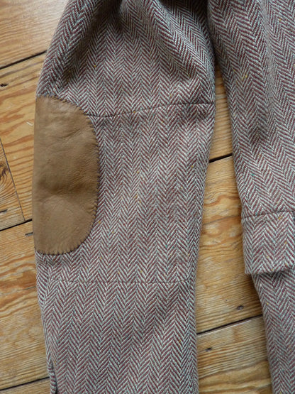 Vintage Mens 1940s Tweed Suit 2 Piece Single Breasted Brown Green Flecked Herringbone Wool 42" Extra Long