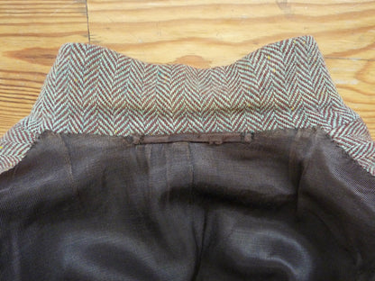 Vintage Mens 1940s Tweed Suit 2 Piece Single Breasted Brown Green Flecked Herringbone Wool 42" Extra Long